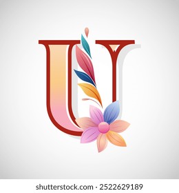 Floral alphabet U, Initial letter for wedding invitations, greeting cards, logos, posters, and other design