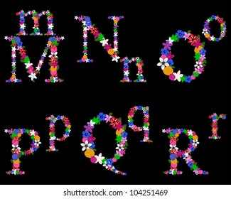 Floral alphabet for using in web and print design. Vector illustration.