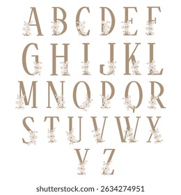 Floral alphabet vector Bundle. Elegant monogram letters with flowers. Decorative font illustration