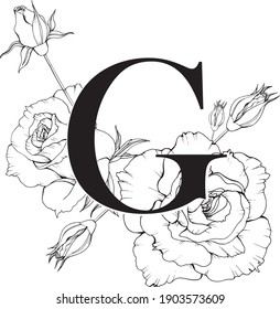 Floral alphabet. Vector illustration of letter G. 