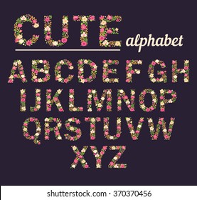 Floral alphabet. Vector isolated illustration on background 