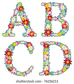 Floral alphabet vector set, letters A - D, isolated on white background ( for high res JPEG or TIFF see image 76236214 )