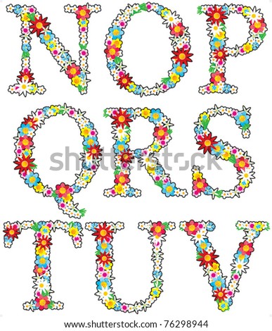 Floral alphabet vector set, letters N - V, isolated on white background ( for high res JPEG or TIFF see image 76298545 ) Stock fotó © 