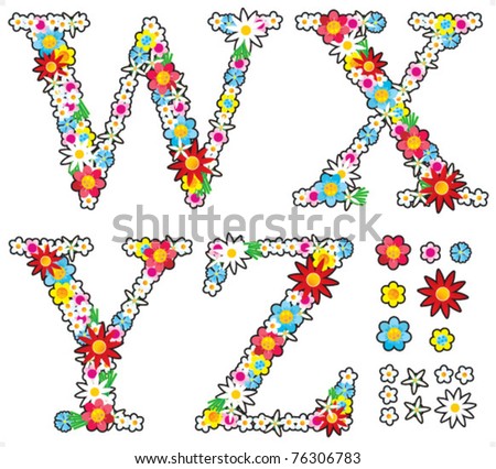 Floral alphabet vector set, letters N - V, isolated on white background, with design elements ( for high res JPEG or TIFF see image 76306786 ) Stock fotó © 