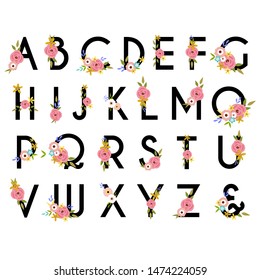 Floral Alphabet For Wedding Monogram, Nursery Poster Or Initial Logo
