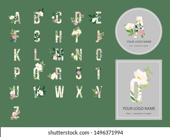 Floral alphabets collection. A set of beautiful flowers and alphabets for wedding, invitations and  wedding and logo design template.