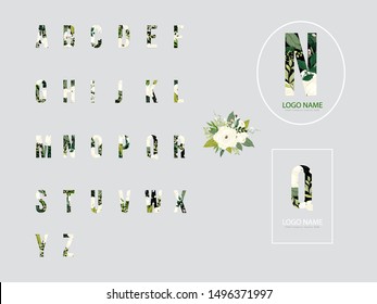 Floral alphabets collection. A set of beautiful flowers and alphabets for wedding, invitations and  wedding and logo design template.
