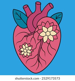 Floral anatomical heart simple art