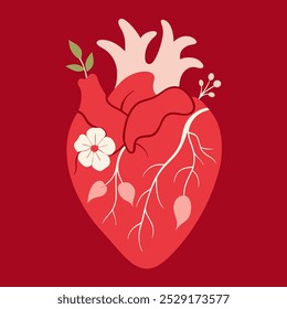 Floral anatomical heart simple art