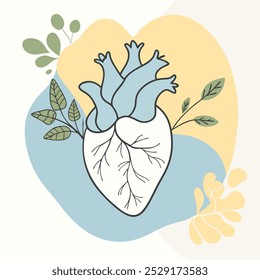 Floral anatomical heart simple art