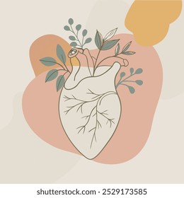 Floral anatomical heart simple art