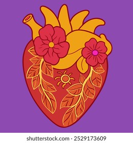 Floral anatomical heart simple art