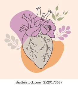 Floral anatomical heart simple art