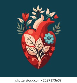 Floral anatomical heart simple art