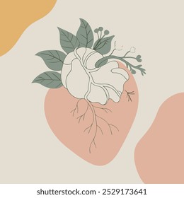 Floral anatomical heart simple art