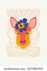 Floral and animal abstract elements. Botanical composition. Modern trendy Matisse minimal style. Kids, Child, Floral poster, invite. Vector arrangements for greeting card or invitation design.