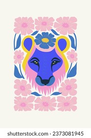 Floral and animal abstract elements. Botanical composition. Modern trendy Matisse minimal style. Kids, Child, Floral poster, invite. Vector arrangements for greeting card or invitation design.