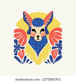 Floral and animal abstract elements. Botanical composition. Modern trendy Matisse minimal style. Kids, Child, Floral poster, invite. Vector arrangements for greeting card or invitation design.