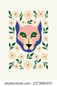 Floral and animal abstract elements. Botanical composition. Modern trendy Matisse minimal style. Kids, Child, Floral poster, invite. Vector arrangements for greeting card or invitation design.