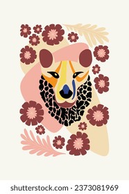 Floral and animal abstract elements. Botanical composition. Modern trendy Matisse minimal style. Kids, Child, Floral poster, invite. Vector arrangements for greeting card or invitation design.