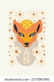 Floral and animal abstract elements. Botanical composition. Modern trendy Matisse minimal style. Kids, Child, Floral poster, invite. Vector arrangements for greeting card or invitation design.