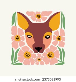 Floral and animal abstract elements. Botanical composition. Modern trendy Matisse minimal style. Kids, Child, Floral poster, invite. Vector arrangements for greeting card or invitation design.