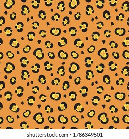 floral animal print (leopard) seamless repeat pattern in next-level black, lemon fizz and iced mango