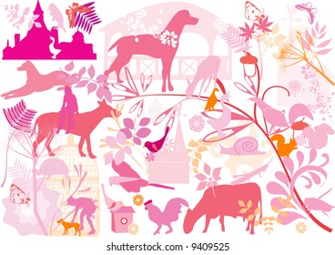 floral and animal wallpaper