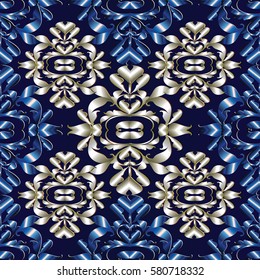 Floral antique seamless  pattern. Damask background  with vintage 3d  baroque ornaments, swirl leaves and flowers in Victorian style. Vector luxury texture for wallpapers, textile, fabric