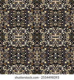 Floral arabesque colorful vector seamless pattern. Ornamental decorative background. Repeat backdrop in beige brown golden colors. Endless ornate texture. Beautiful ornaments.