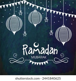 Floral Arabic lanterns and stars decorated greeting card for Islamic holy month of prayer, Ramadan Kareem celebration.