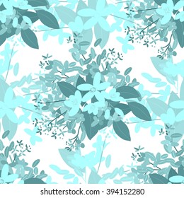 Floral  arabis, orange background vector illustration. Sprig of mimosa, flowers and leaves of sakura, cherry and magnolia, spring background, floral greeting card
