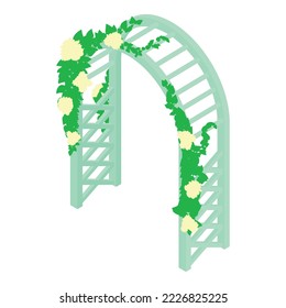 Floral arch icon isometric vector. Garden arch with clambering flowering plant. Concept of gardening and landscaping