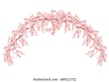 floral arch made of blooming sakura branches - spring season vector design