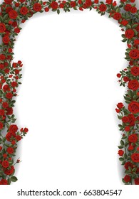 Floral arch of roses. Detailed vector illustration for greeting card or decorating the entrance. On white background.