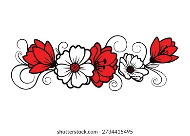 Floral arch vector illustration with red and white flowers