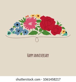 Floral arrangement in bright colors. Greeting card for birthdays, anniversary, various festive events