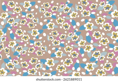 Floral arrangement with colorful blossoms and leaves. seamless pattern