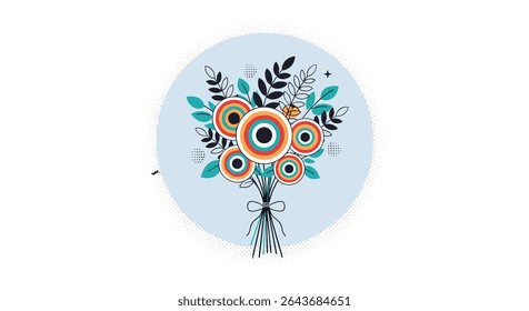 Composição de arranjo floral com flores centralizadas em um círculo azul pastel Plano de fundo Vetor
