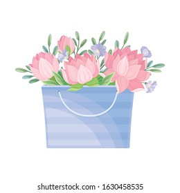 Floral Arrangement with Lotus in Box Vector Illustration