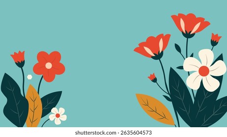 Floral arrangement on teal backdrop