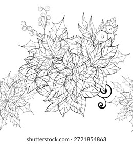 Blumenanordnung nahtloses Muster Hintergrund Rahmen mit festlichen Blättern Beeren und komplizierte Designs, die ein Winter-Thema darstellen