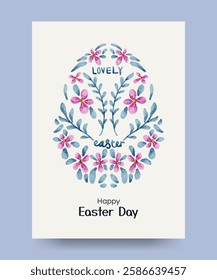 Floral arrangement in the shape of easter egg watercolor illustration. perfect for greeting card, poster, invitation