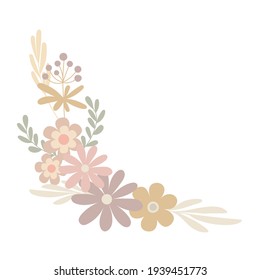 Floral arrangement of simple pastel-colored flowers in flat style vector illustration, symbol of spring, cozy home, Easter holidays celebration decor, clipart for cards, bohemian springtime decoration