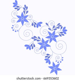 Floral arrangement in small wild flowers. Vector imitation of embroidery. Country style. Floral background for textile, wallpaper, covers, surface, print, wrap, scrapbooking, decoupage. Collar decor.