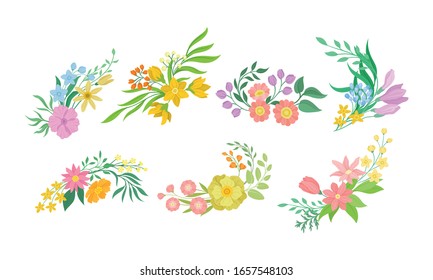 Arreglo floral con pelucas y flores para el conjunto de vectores de decoración de esquina