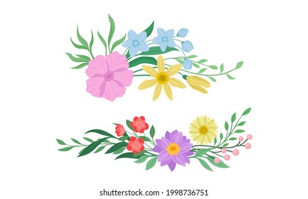 Floral Arrangement with Twigs and Flowers for Corner Decoration Vector Set