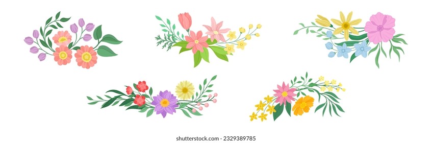 Floral Arrangement with Twigs and Flowers for Corner Decoration Vector Set