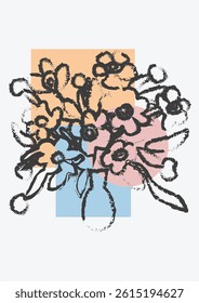 Floral arrangement in a vase with geometric shapes