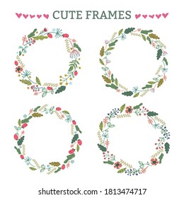 Floral arrangements. Flowers, berries with green leaves. Vector banner from flowers. Wreath of flowers.